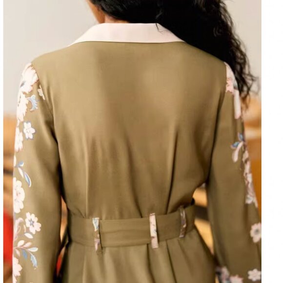 Sezane Tatiana Midi Shirt Dress Rama Kaki Floral French Elegant Casual FR40/US8 - Picture 5 of 9